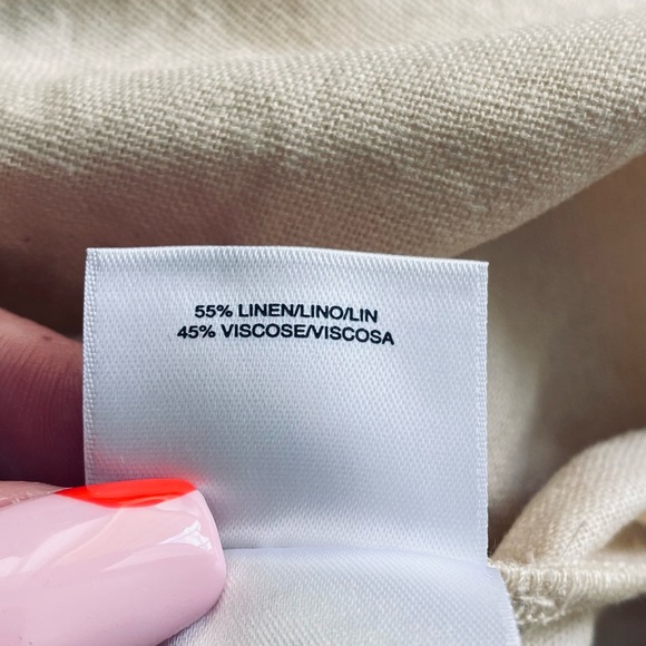 Anne Klein 55% linen short sleeve blouse quarter zip detail beige/ neutral - Picture 10 of 10